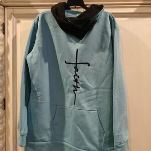 Women's Aqua Hoodie with Black Hood